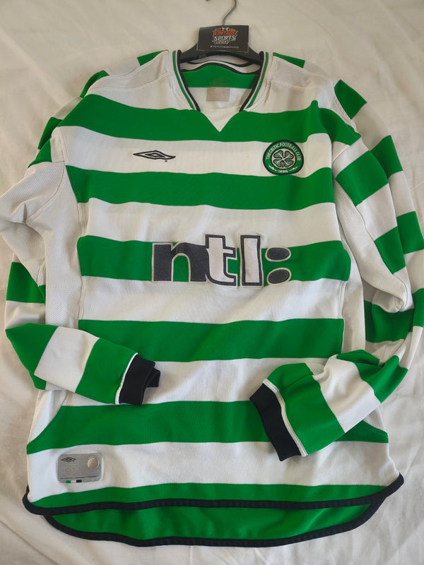 Celtic FC Long Sleeve Home Football Shirt 2001-2003 (M)