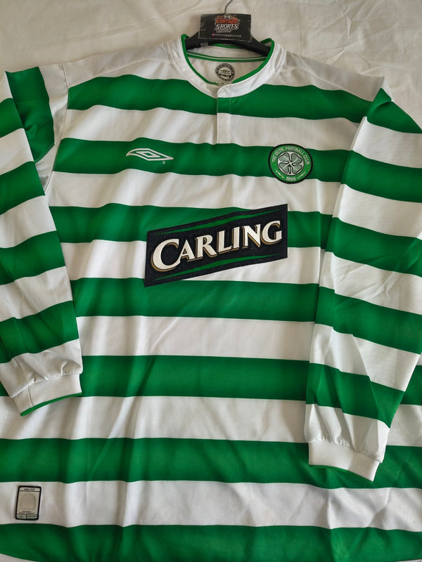 Celtic FC Long Sleeve Home Football Shirt 2003-2004 (XL) #14 Lambert