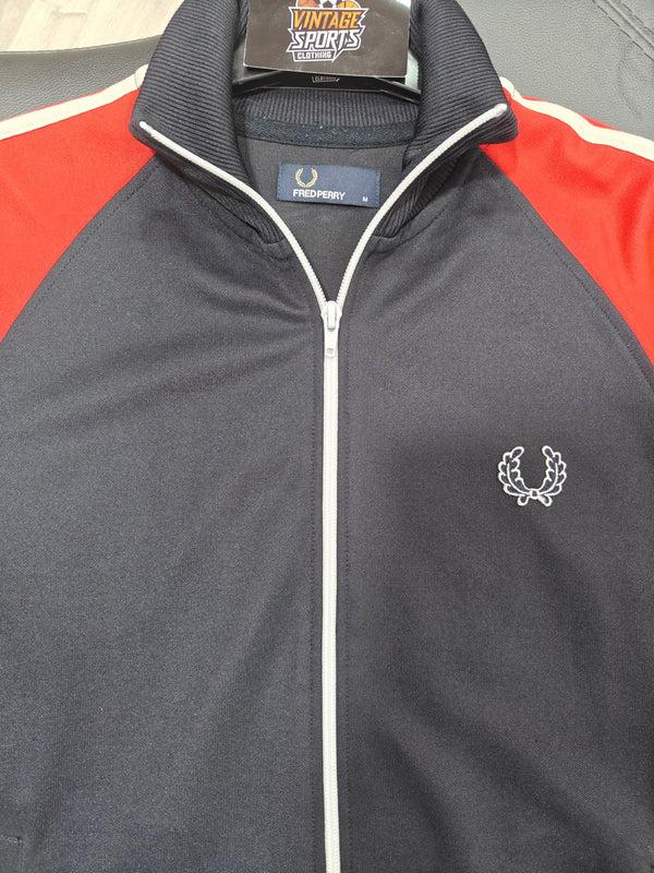 Fred Perry Tracksuit Track Top Jacket Red Black 2000s (M)