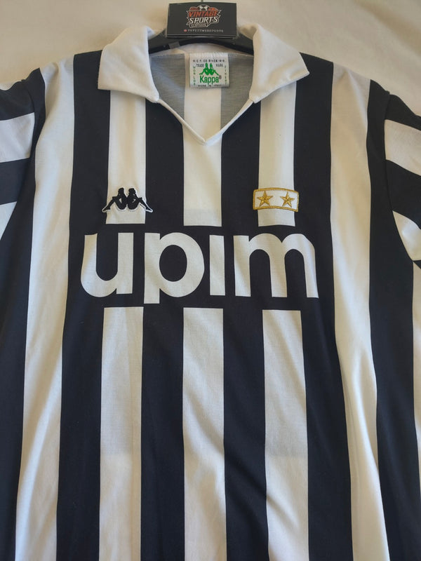 Home football shirt front with upim sponsor logo, Kappa mark, black and white stripes