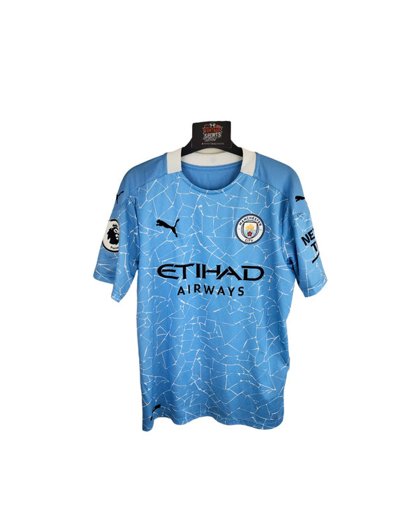 Manchester City Signed Home Football Shirt 2020-2021 (S) 7 Sterling
