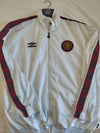 White track jacket with zip front, Umbro logo, and Manchester United crest on chest