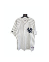 White Yankees pinstripe button-up baseball jersey with navy NY logo