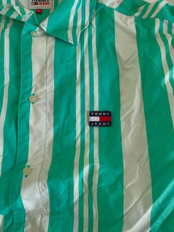 Tommy Hilfiger Jeans Button shirt Pinstripe Green White (XL)