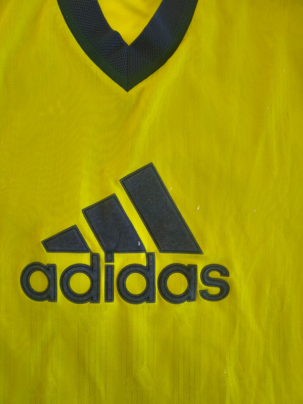 Vintage Adidas Big Logo Sample T-Shirt 1990s Yellow Blue (M)