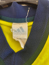 Vintage Adidas Big Logo Sample T-Shirt 1990s Yellow Blue (M)