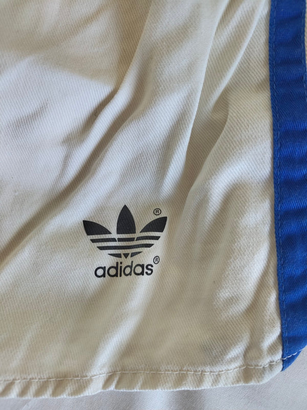 Vintage Adidas Football Shorts Cotton 1980s White blue (S) #4
