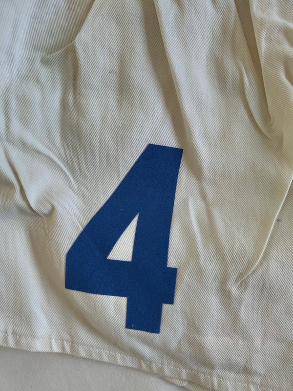 Vintage Adidas Football Shorts Cotton 1980s White blue (S) #4