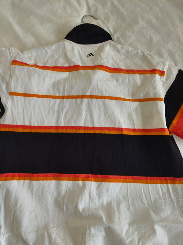 Vintage Adidas Tennis Polo Shirt Striped 1990s White Orange (L)