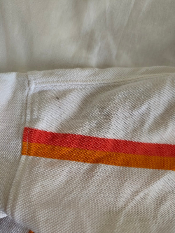 Vintage Adidas Tennis Polo Shirt Striped 1990s White Orange (L)