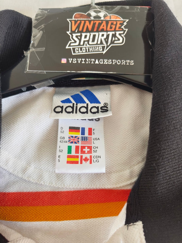 Vintage Adidas Tennis Polo Shirt Striped 1990s White Orange (L)