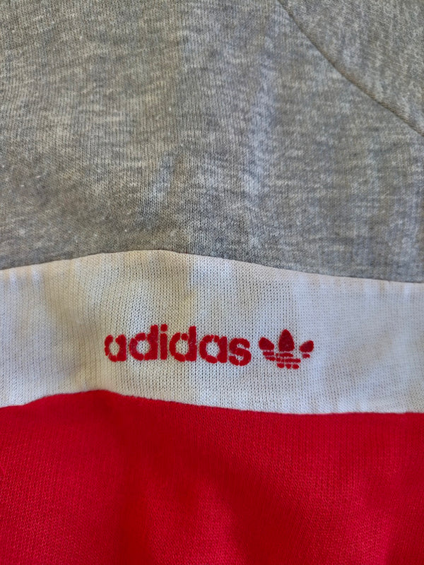 Vintage Adidas Tracksuit Top Jacket Red Grey 1980s (S)