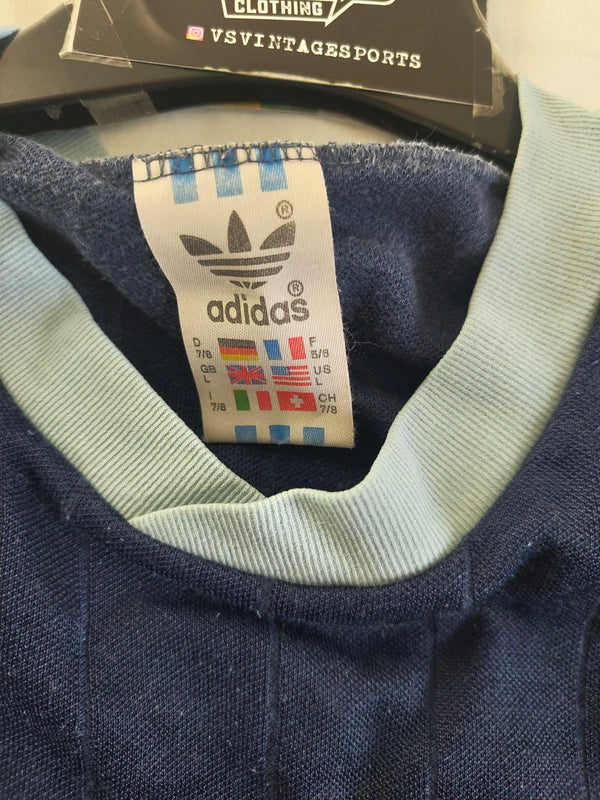 Vintage Adidas Long Sleeve template Football Shirt 1990s Blue (L) #12