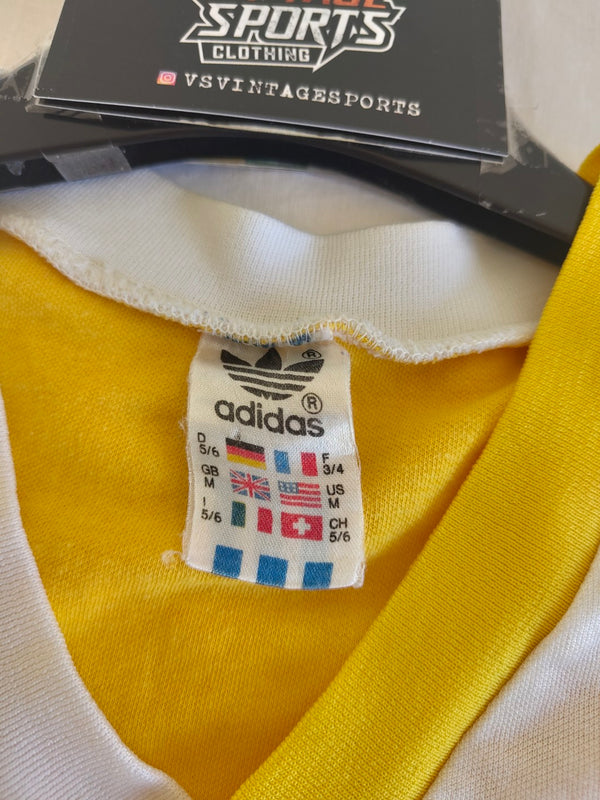 Vintage Football Shirt Adidas Yellow White 1980s (M)