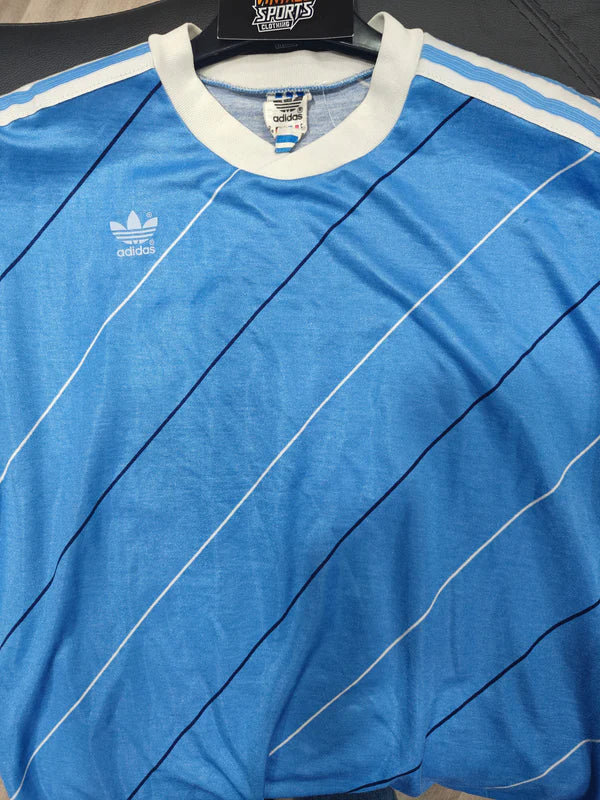 Vintage Football Shirt Template Adidas Blue 1980s (L) 10