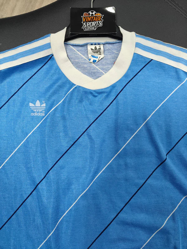 Vintage Football Shirt Template Adidas Blue 1980s (L) 13