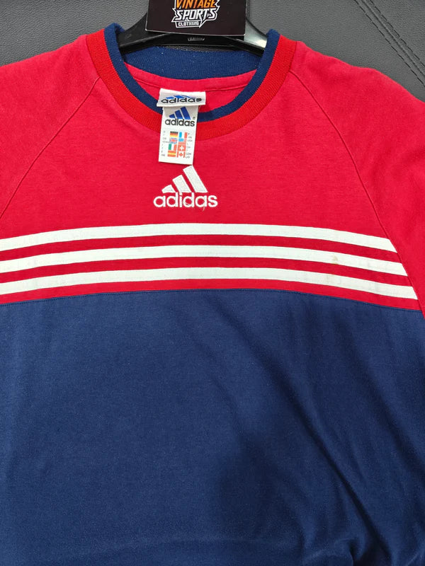 Vintage T-Shirt Adidas Red Blue 1990s (L)
